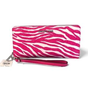 Michael Kors Zebra Print Haircalf Wristlet Wallet Clutch Zip Around